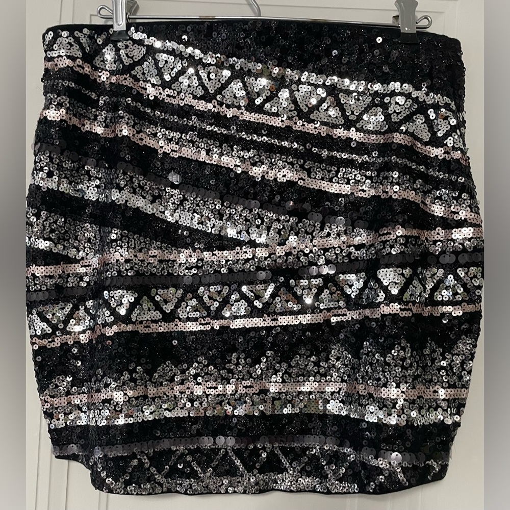 Express, sequin mini skirt, M , silver/black